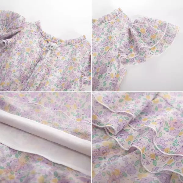 GRACE KARIN Girls Summer Floral Dress Casual Ruffle Sleeve Tie Neck Teen Girl Dress Size 512Purple1