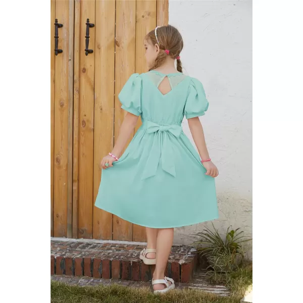 GRACE KARIN Girls Summer Puff Sleeve Ruffle Contrast Mesh Cute Spring Dress for Girls Size 512Green