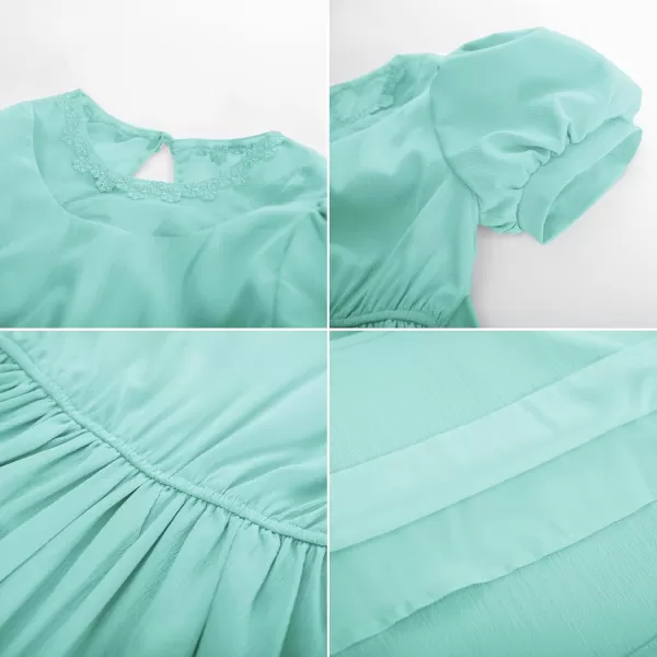 GRACE KARIN Girls Summer Puff Sleeve Ruffle Contrast Mesh Cute Spring Dress for Girls Size 512Green