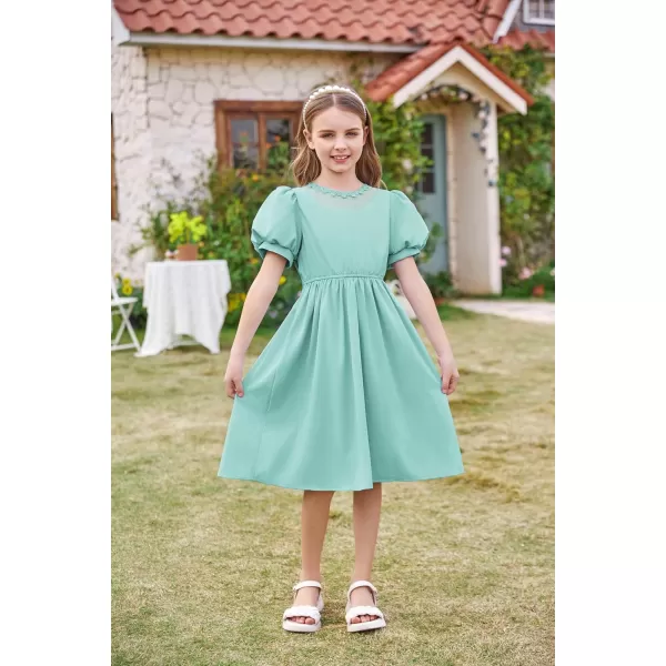 GRACE KARIN Girls Summer Puff Sleeve Ruffle Contrast Mesh Cute Spring Dress for Girls Size 512Green
