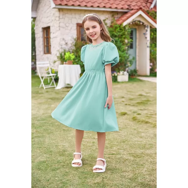 GRACE KARIN Girls Summer Puff Sleeve Ruffle Contrast Mesh Cute Spring Dress for Girls Size 512Green