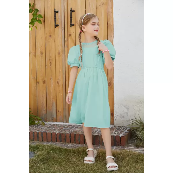 GRACE KARIN Girls Summer Puff Sleeve Ruffle Contrast Mesh Cute Spring Dress for Girls Size 512Green