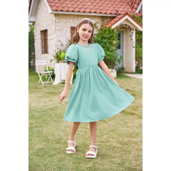 GRACE KARIN Girls Summer Puff Sleeve Ruffle Contrast Mesh Cute Spring Dress for Girls Size 512Green