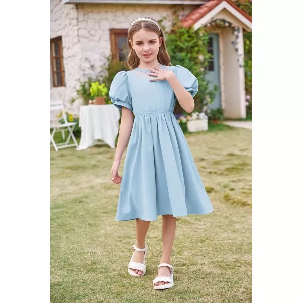 GRACE KARIN Girls Summer Puff Sleeve Ruffle Contrast Mesh Cute Spring Dress for Girls Size 512Light Blue