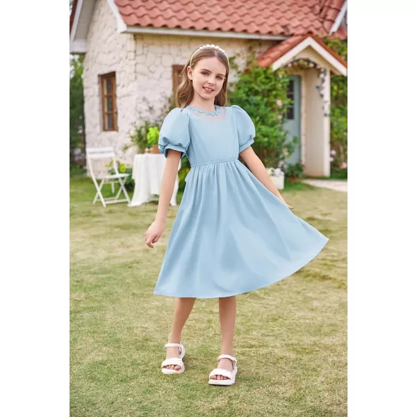 GRACE KARIN Girls Summer Puff Sleeve Ruffle Contrast Mesh Cute Spring Dress for Girls Size 512Light Blue