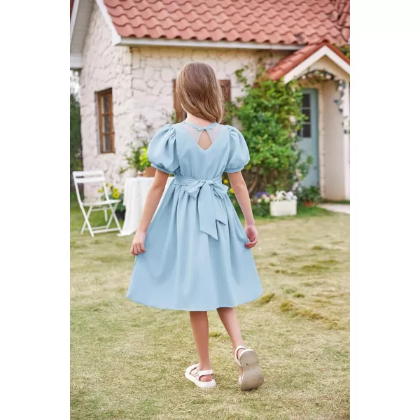 GRACE KARIN Girls Summer Puff Sleeve Ruffle Contrast Mesh Cute Spring Dress for Girls Size 512Light Blue