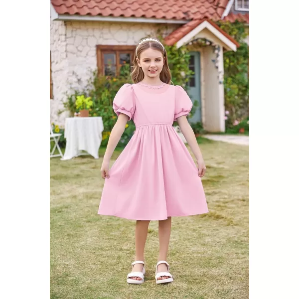 GRACE KARIN Girls Summer Puff Sleeve Ruffle Contrast Mesh Cute Spring Dress for Girls Size 512Light Pink