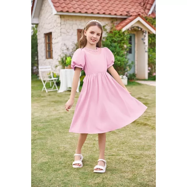 GRACE KARIN Girls Summer Puff Sleeve Ruffle Contrast Mesh Cute Spring Dress for Girls Size 512Light Pink