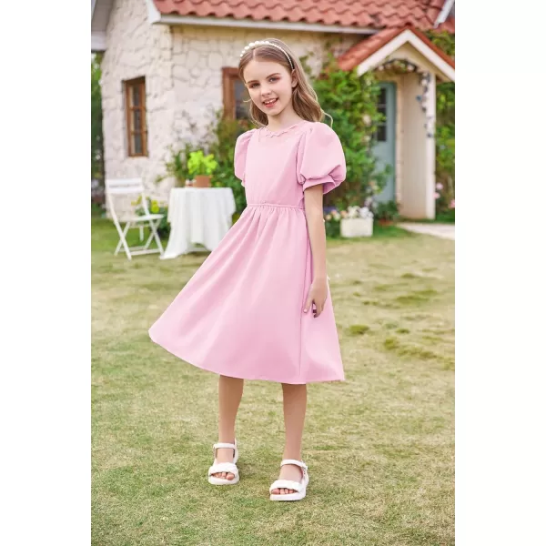 GRACE KARIN Girls Summer Puff Sleeve Ruffle Contrast Mesh Cute Spring Dress for Girls Size 512Light Pink