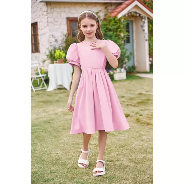 GRACE KARIN Girls Summer Puff Sleeve Ruffle Contrast Mesh Cute Spring Dress for Girls Size 512Light Pink