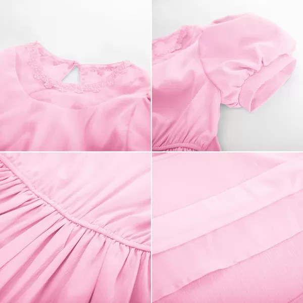 GRACE KARIN Girls Summer Puff Sleeve Ruffle Contrast Mesh Cute Spring Dress for Girls Size 512Light Pink