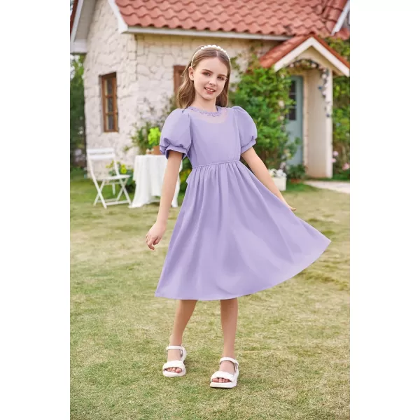 GRACE KARIN Girls Summer Puff Sleeve Ruffle Contrast Mesh Cute Spring Dress for Girls Size 512Purple