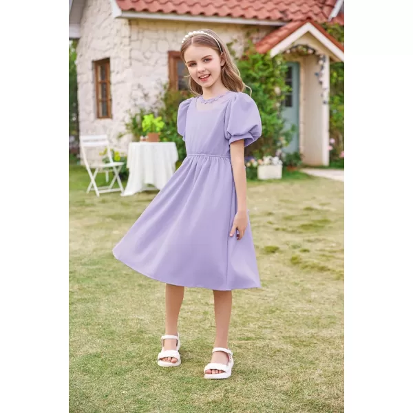 GRACE KARIN Girls Summer Puff Sleeve Ruffle Contrast Mesh Cute Spring Dress for Girls Size 512Purple