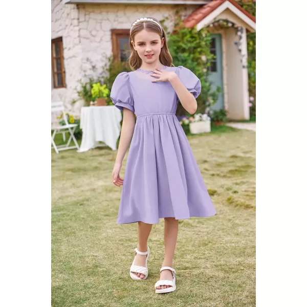 GRACE KARIN Girls Summer Puff Sleeve Ruffle Contrast Mesh Cute Spring Dress for Girls Size 512Purple