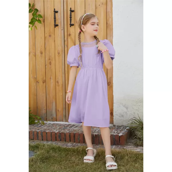 GRACE KARIN Girls Summer Puff Sleeve Ruffle Contrast Mesh Cute Spring Dress for Girls Size 512Purple