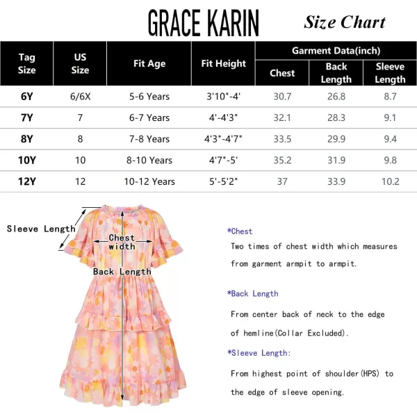 GRACE KARIN Girls Summer Spring Dress Floral Ruffle Cute Fancy Dress Casual Flowy Short Sleeve Midi Dress 512YBlue