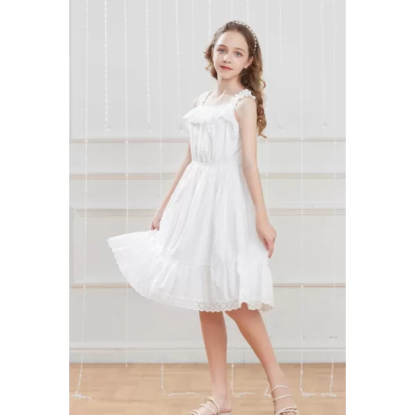 GRACE KARIN Girls Sundress Summer Cotton Spaghetti Strap Dress Sleeveless Midi Dress for Girls 512YWhite