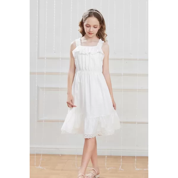 GRACE KARIN Girls Sundress Summer Cotton Spaghetti Strap Dress Sleeveless Midi Dress for Girls 512YWhite