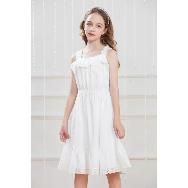 GRACE KARIN Girls Sundress Summer Cotton Spaghetti Strap Dress Sleeveless Midi Dress for Girls 512YWhite