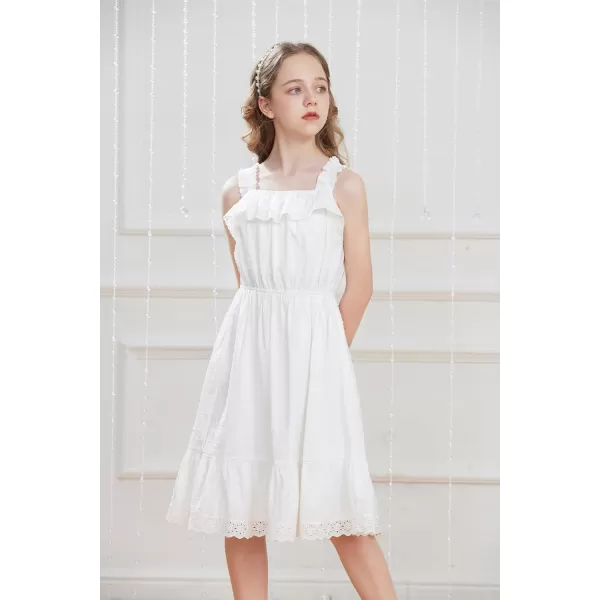 GRACE KARIN Girls Sundress Summer Cotton Spaghetti Strap Dress Sleeveless Midi Dress for Girls 512YWhite