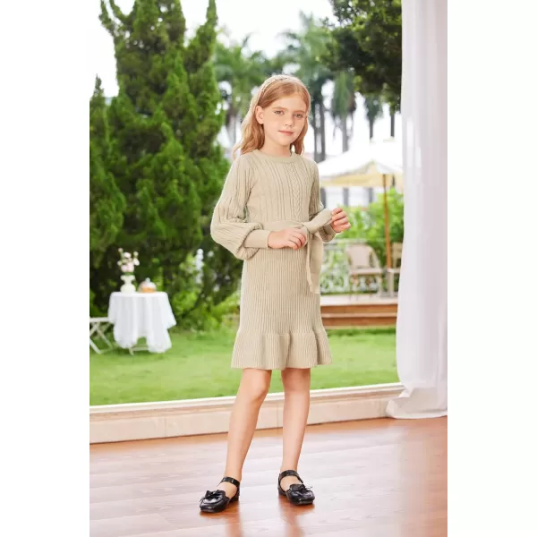 GRACE KARIN Girls Sweater Dress Cable Knit Long Sleeve Fall Winter Dress for Girl with Belt Sizes 614Apricot