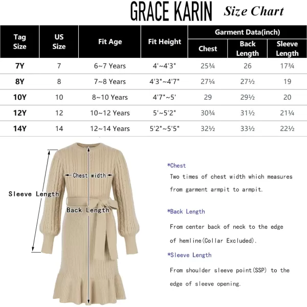 GRACE KARIN Girls Sweater Dress Cable Knit Long Sleeve Fall Winter Dress for Girl with Belt Sizes 614Apricot