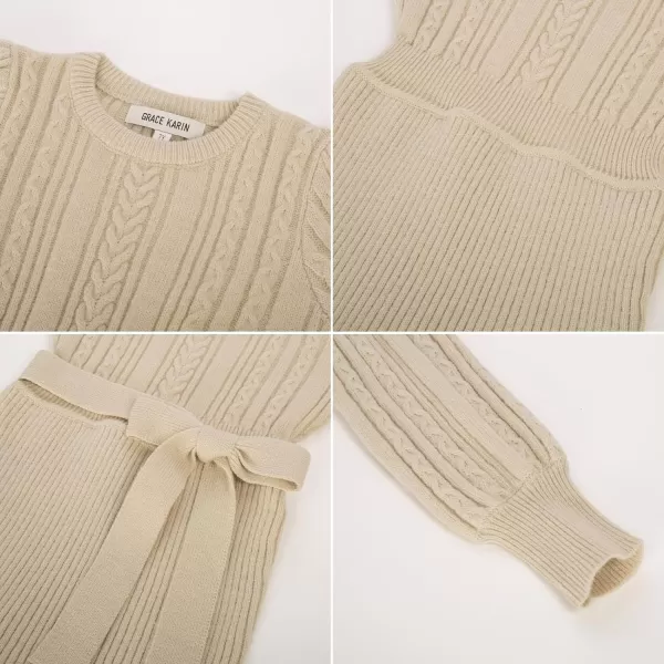 GRACE KARIN Girls Sweater Dress Cable Knit Long Sleeve Fall Winter Dress for Girl with Belt Sizes 614Apricot