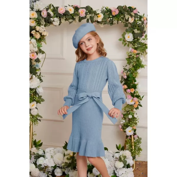 GRACE KARIN Girls Sweater Dress Cable Knit Long Sleeve Fall Winter Dress for Girl with Belt Sizes 614Cobalt Blue