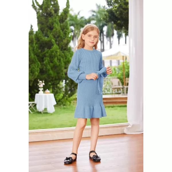 GRACE KARIN Girls Sweater Dress Cable Knit Long Sleeve Fall Winter Dress for Girl with Belt Sizes 614Cobalt Blue