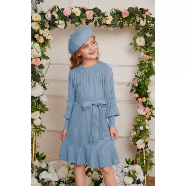 GRACE KARIN Girls Sweater Dress Cable Knit Long Sleeve Fall Winter Dress for Girl with Belt Sizes 614Cobalt Blue