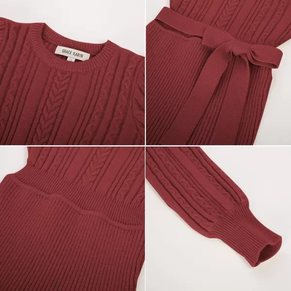 GRACE KARIN Girls Sweater Dress Cable Knit Long Sleeve Fall Winter Dress for Girl with Belt Sizes 614Crimson