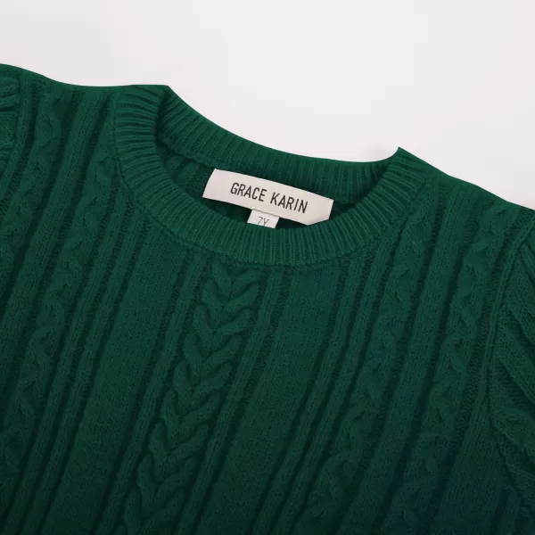 GRACE KARIN Girls Sweater Dress Cable Knit Long Sleeve Fall Winter Dress for Girl with Belt Sizes 614Green