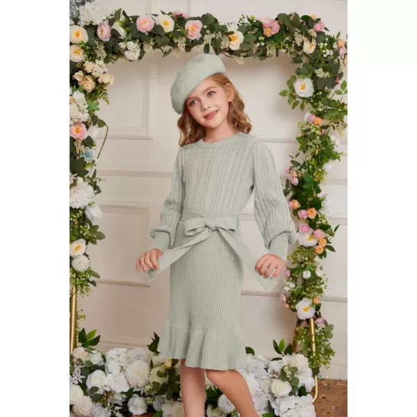 GRACE KARIN Girls Sweater Dress Cable Knit Long Sleeve Fall Winter Dress for Girl with Belt Sizes 614Grey