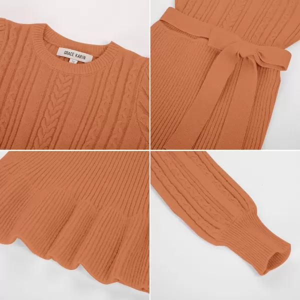 GRACE KARIN Girls Sweater Dress Cable Knit Long Sleeve Fall Winter Dress for Girl with Belt Sizes 614Orange