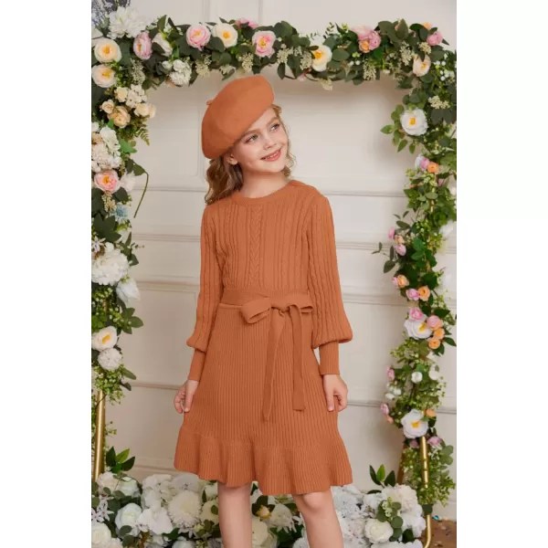 GRACE KARIN Girls Sweater Dress Cable Knit Long Sleeve Fall Winter Dress for Girl with Belt Sizes 614Orange