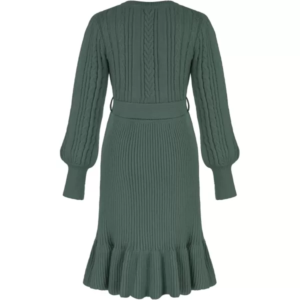 GRACE KARIN Girls Sweater Dress Cable Knit Long Sleeve Fall Winter Dress for Girl with Belt Sizes 614Tea Green