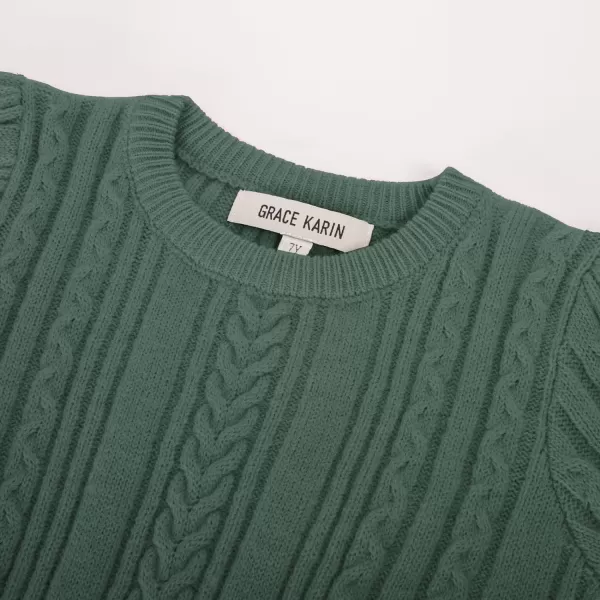 GRACE KARIN Girls Sweater Dress Cable Knit Long Sleeve Fall Winter Dress for Girl with Belt Sizes 614Tea Green