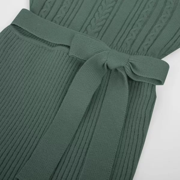 GRACE KARIN Girls Sweater Dress Cable Knit Long Sleeve Fall Winter Dress for Girl with Belt Sizes 614Tea Green