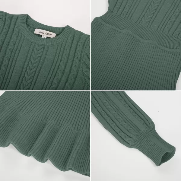 GRACE KARIN Girls Sweater Dress Cable Knit Long Sleeve Fall Winter Dress for Girl with Belt Sizes 614Tea Green
