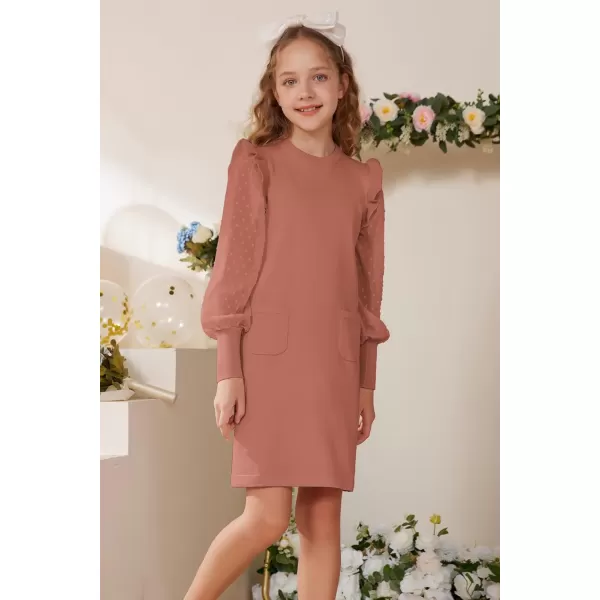 GRACE KARIN Girls Sweater Dress Long Sheer Sleeve Knitted Straight Fall Dress 614YTea Rose