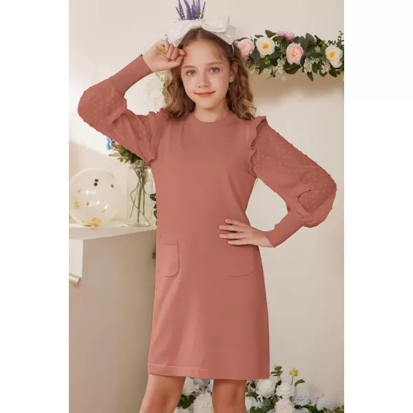 GRACE KARIN Girls Sweater Dress Long Sheer Sleeve Knitted Straight Fall Dress 614YTea Rose