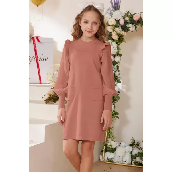 GRACE KARIN Girls Sweater Dress Long Sheer Sleeve Knitted Straight Fall Dress 614YTea Rose