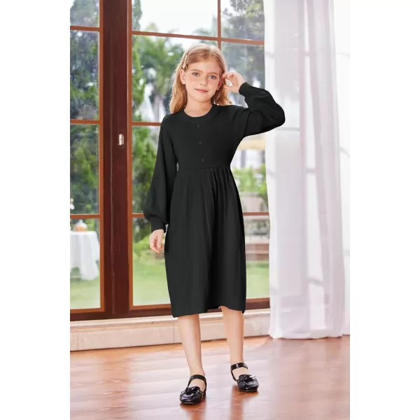 GRACE KARIN Girls Sweater Dress Long Sleeve Pleated ALine Fall Dress 512YBlack