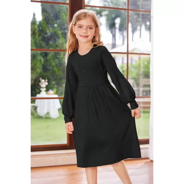 GRACE KARIN Girls Sweater Dress Long Sleeve Pleated ALine Fall Dress 512YBlack