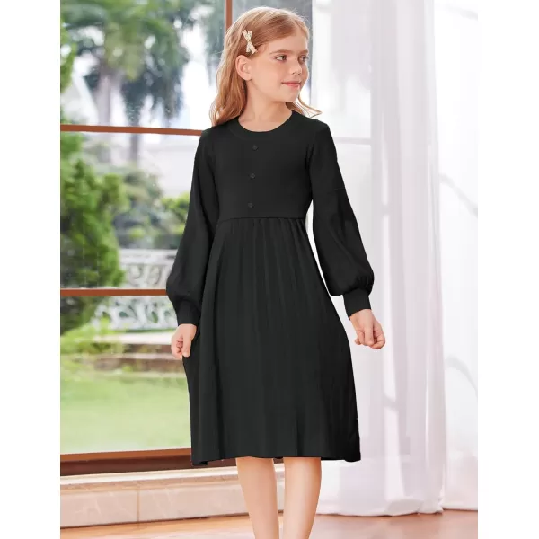 GRACE KARIN Girls Sweater Dress Long Sleeve Pleated ALine Fall Dress 512YBlack