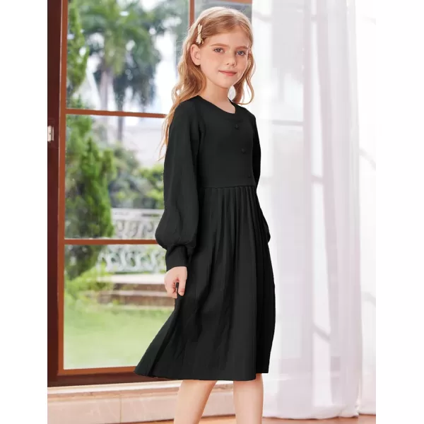 GRACE KARIN Girls Sweater Dress Long Sleeve Pleated ALine Fall Dress 512YBlack