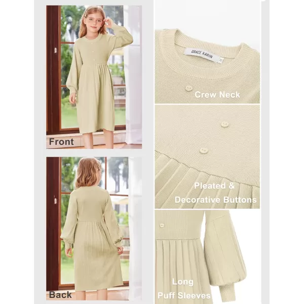 GRACE KARIN Girls Sweater Dress Long Sleeve Pleated ALine Fall Dress 512YCream