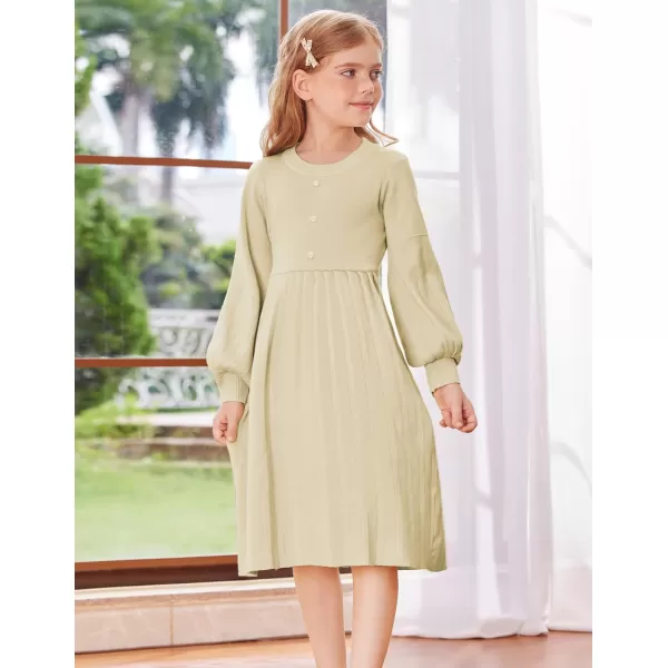 GRACE KARIN Girls Sweater Dress Long Sleeve Pleated ALine Fall Dress 512YCream