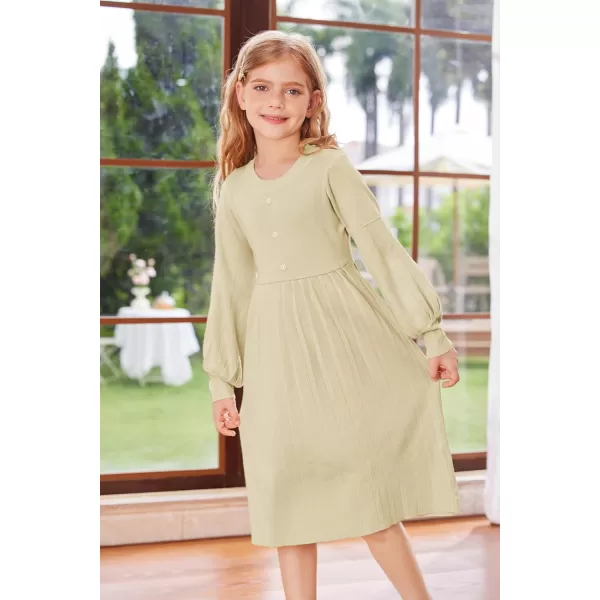 GRACE KARIN Girls Sweater Dress Long Sleeve Pleated ALine Fall Dress 512YCream
