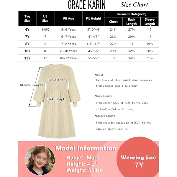 GRACE KARIN Girls Sweater Dress Long Sleeve Pleated ALine Fall Dress 512YCream